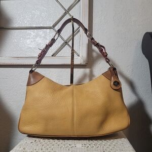 Dooney & Bourke Mustard Tan All Weather Leather 2 Two Tone Buckle Shoulder Bag